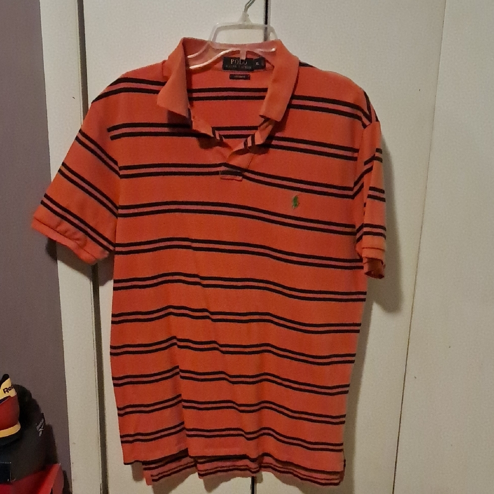 Polo by Ralph Lauren Men's Orange and Black Striped Polo